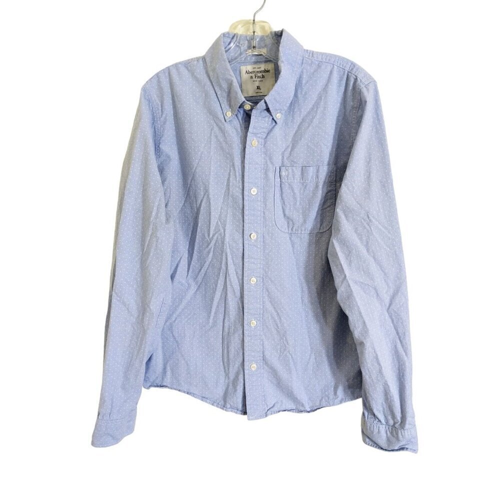 Abercrombie & Fitch Muscle Button Down Shirt Mens XL Blue Polka Dot Long Sleeve